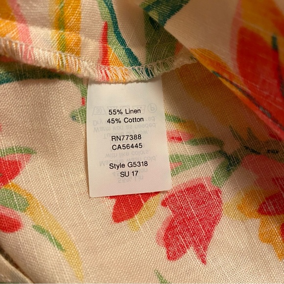 J Crew Floral Tropical Linen Blend V Neck Peplum Blouse - Picture 7 of 11